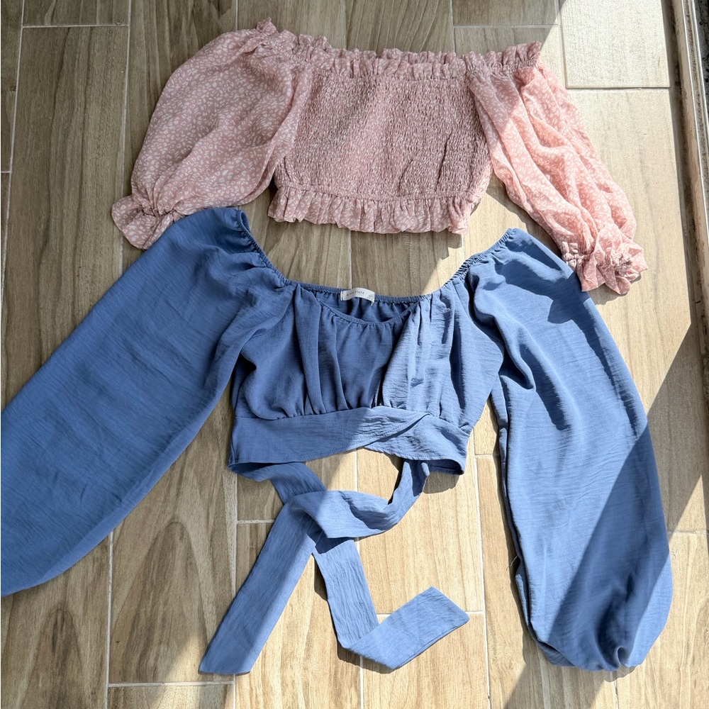 Elegant Off-Shoulder Tops Set - Pink and Blue